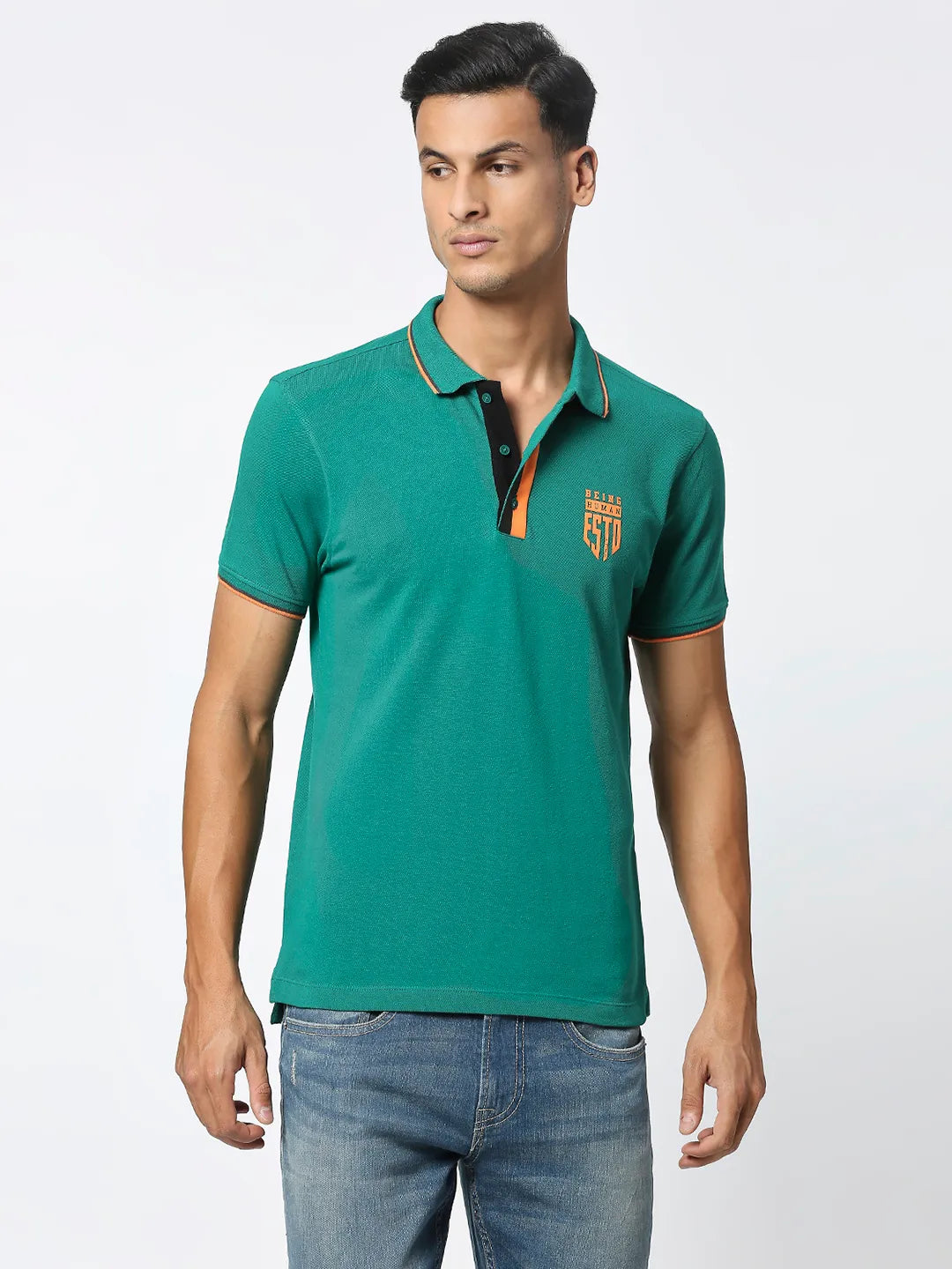 Green Regular Fit Men's Polo T-Shirt by Being Human Clothing