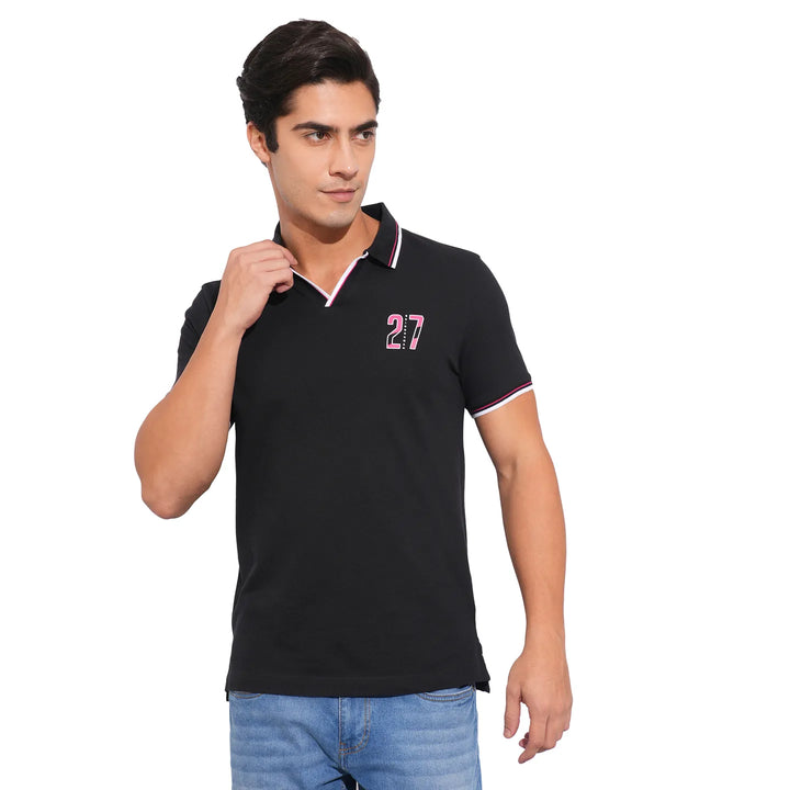 Black Regular Fit Men's Polo T-Shirt by Being Human Clothing