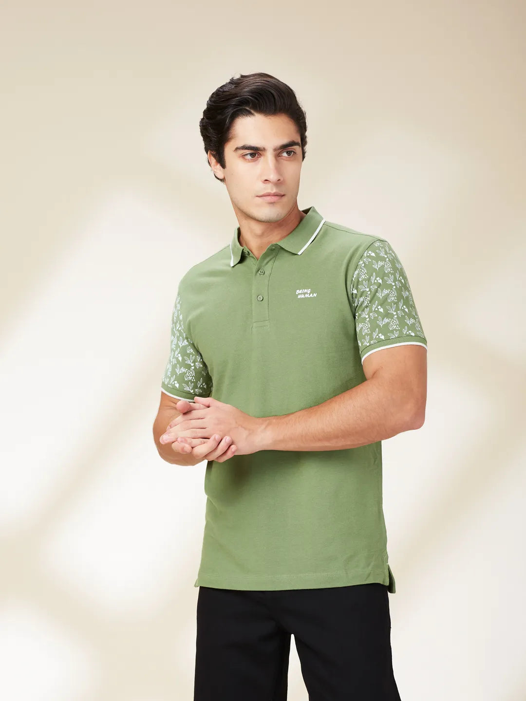 Being Human Clothing Mens-Top Polo Neck Dk.Olive