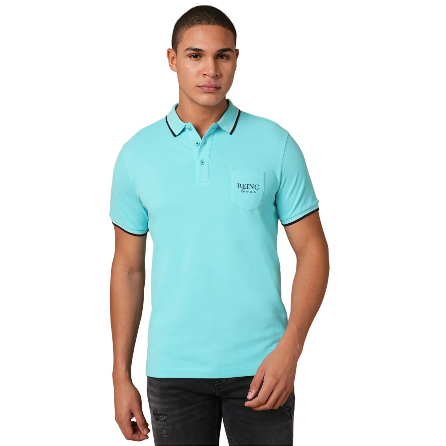 Aqua Regular Fit Men's Polo T-Shirt by Being Human Clothing