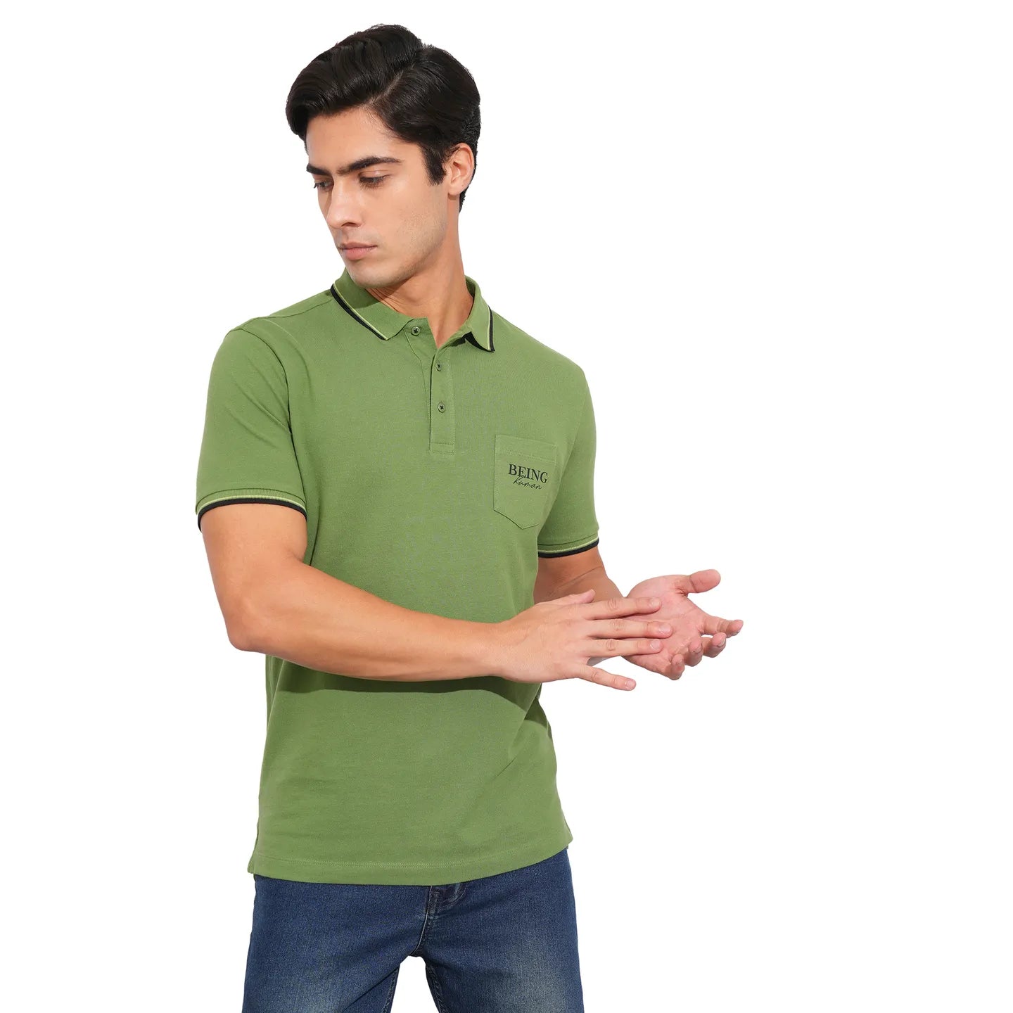 Being Human Clothing-Mens-Top-Polo Neck Dk.Olive