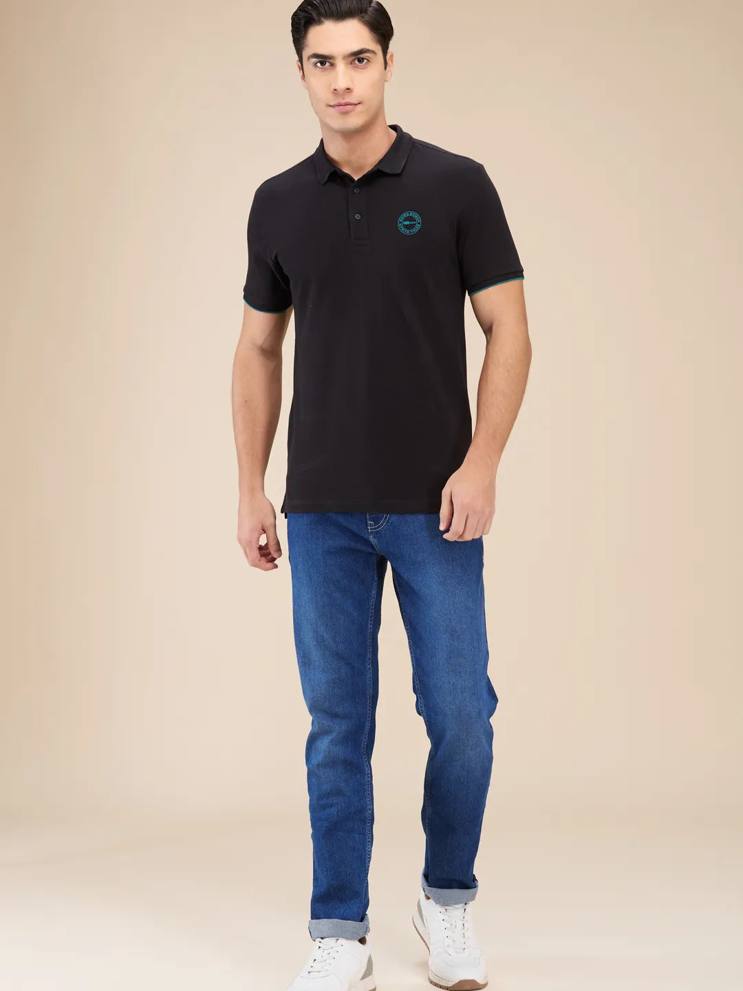 Mens-Top Polo Neck Black by Being Human Clothing