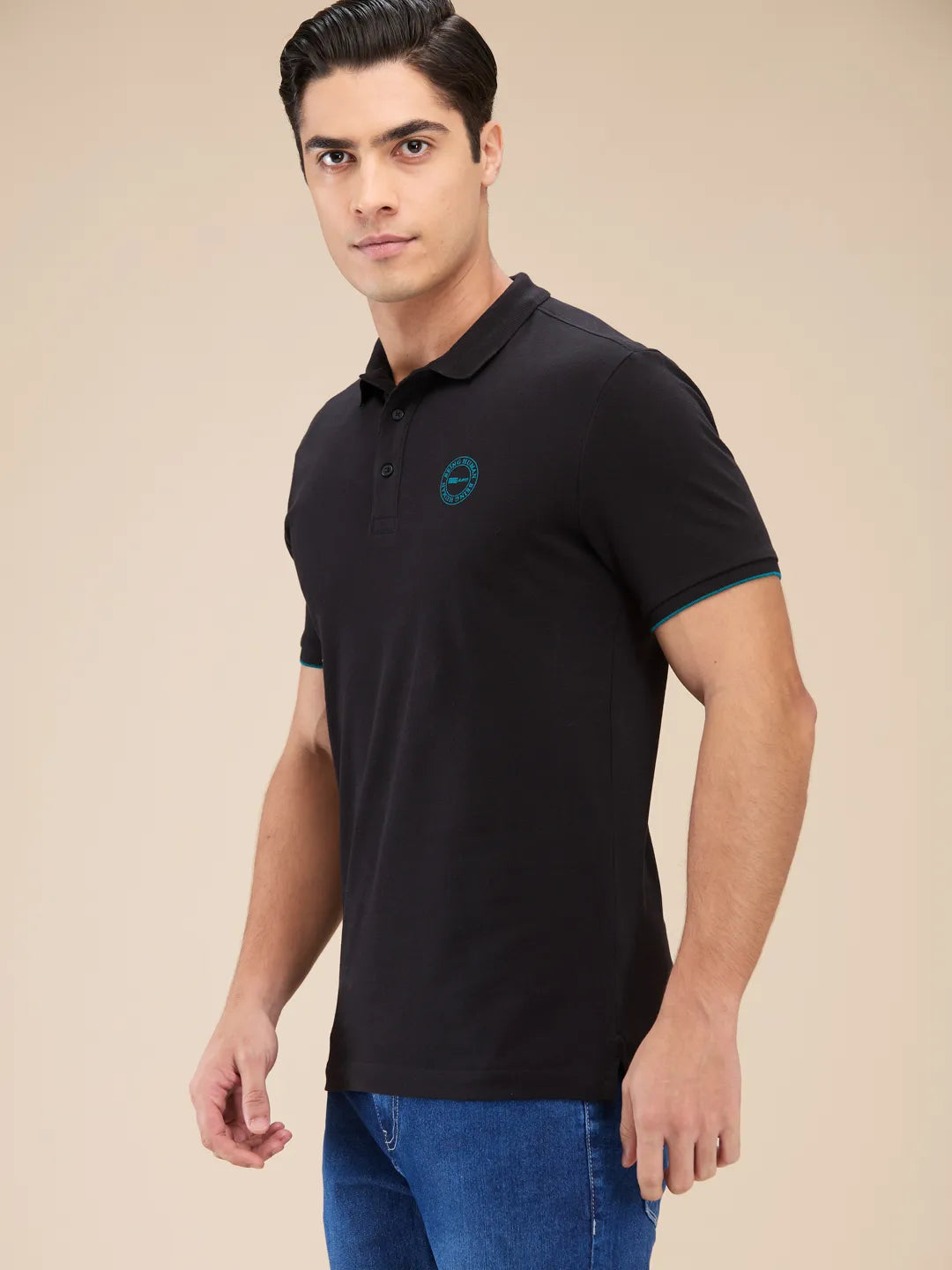 Mens-Top Polo Neck Black by Being Human Clothing