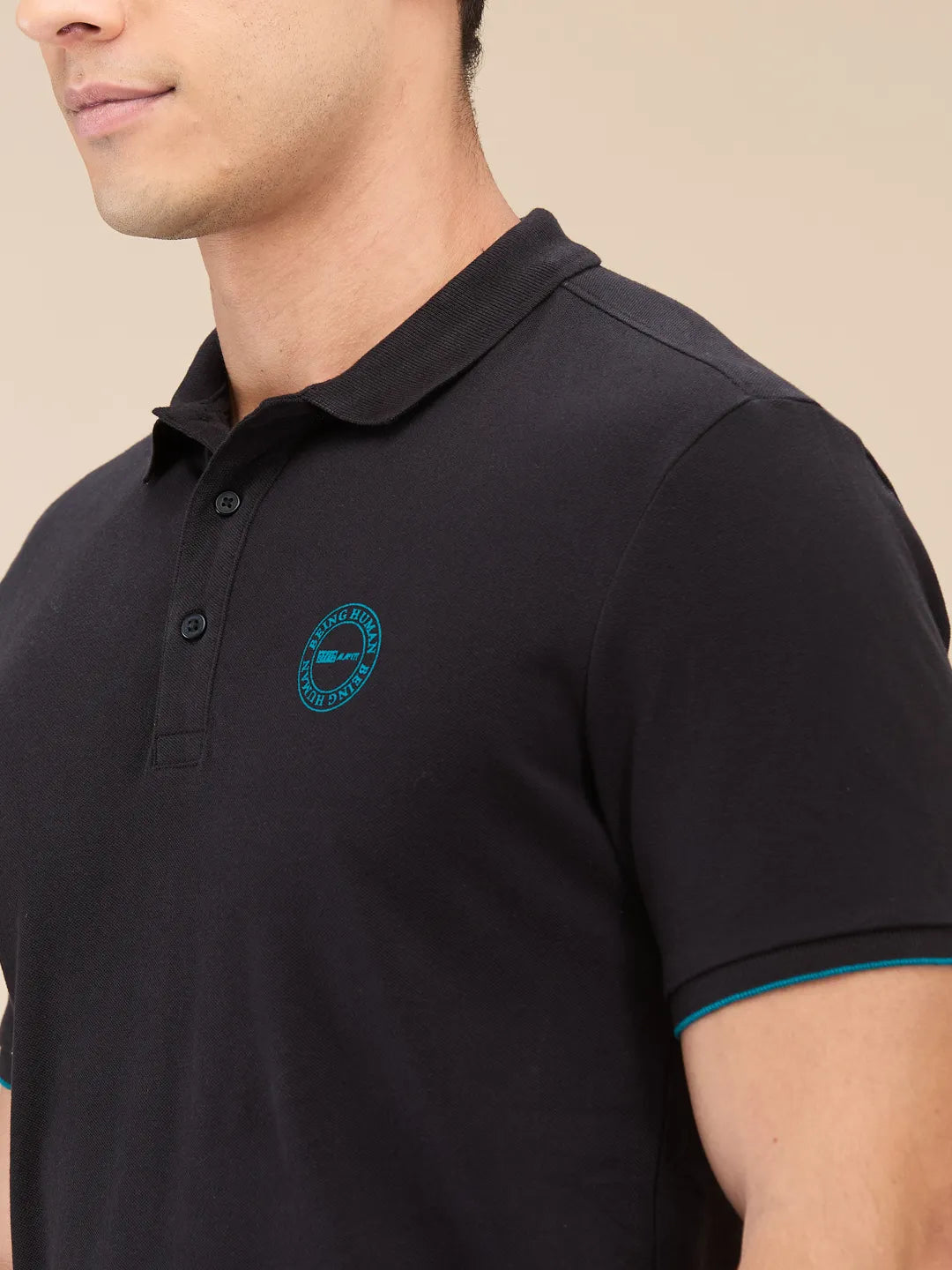 Mens-Top Polo Neck Black by Being Human Clothing