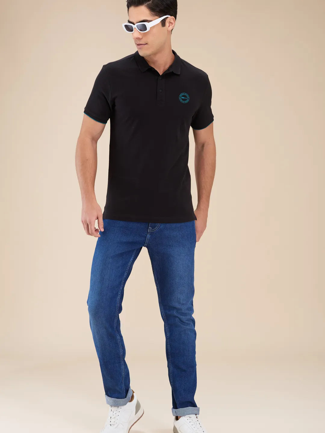 Mens-Top Polo Neck Black by Being Human Clothing