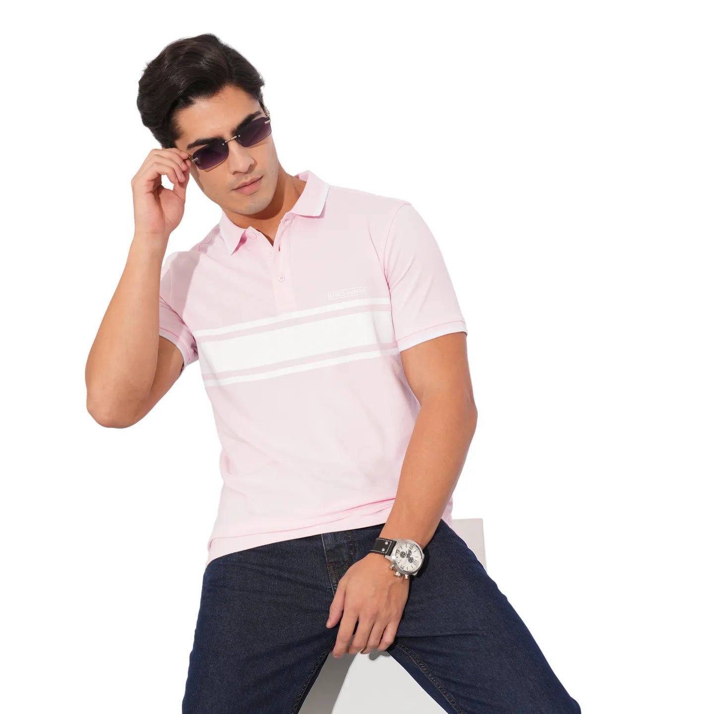 Being Human Clothing-Mens-Top-Polo Neck Lt.Pink