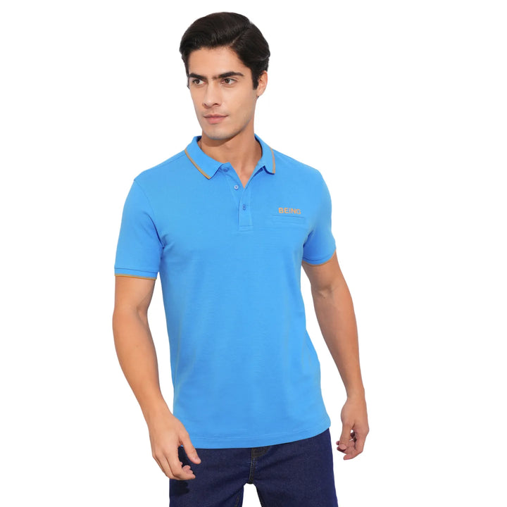 Blue Regular Fit Men's Polo T-Shirt by Being Human Clothing