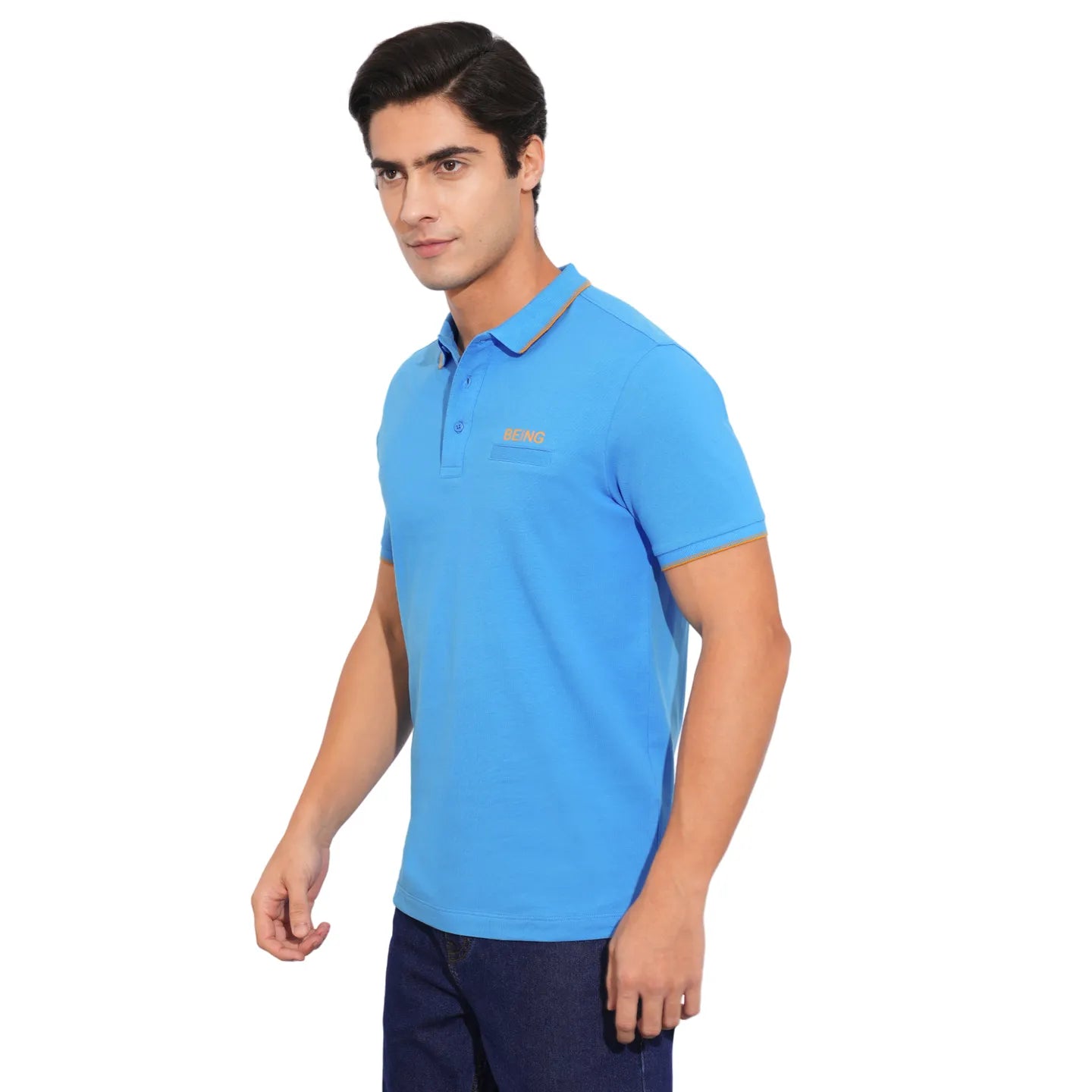 Blue Regular Fit Men's Polo T-Shirt by Being Human Clothing