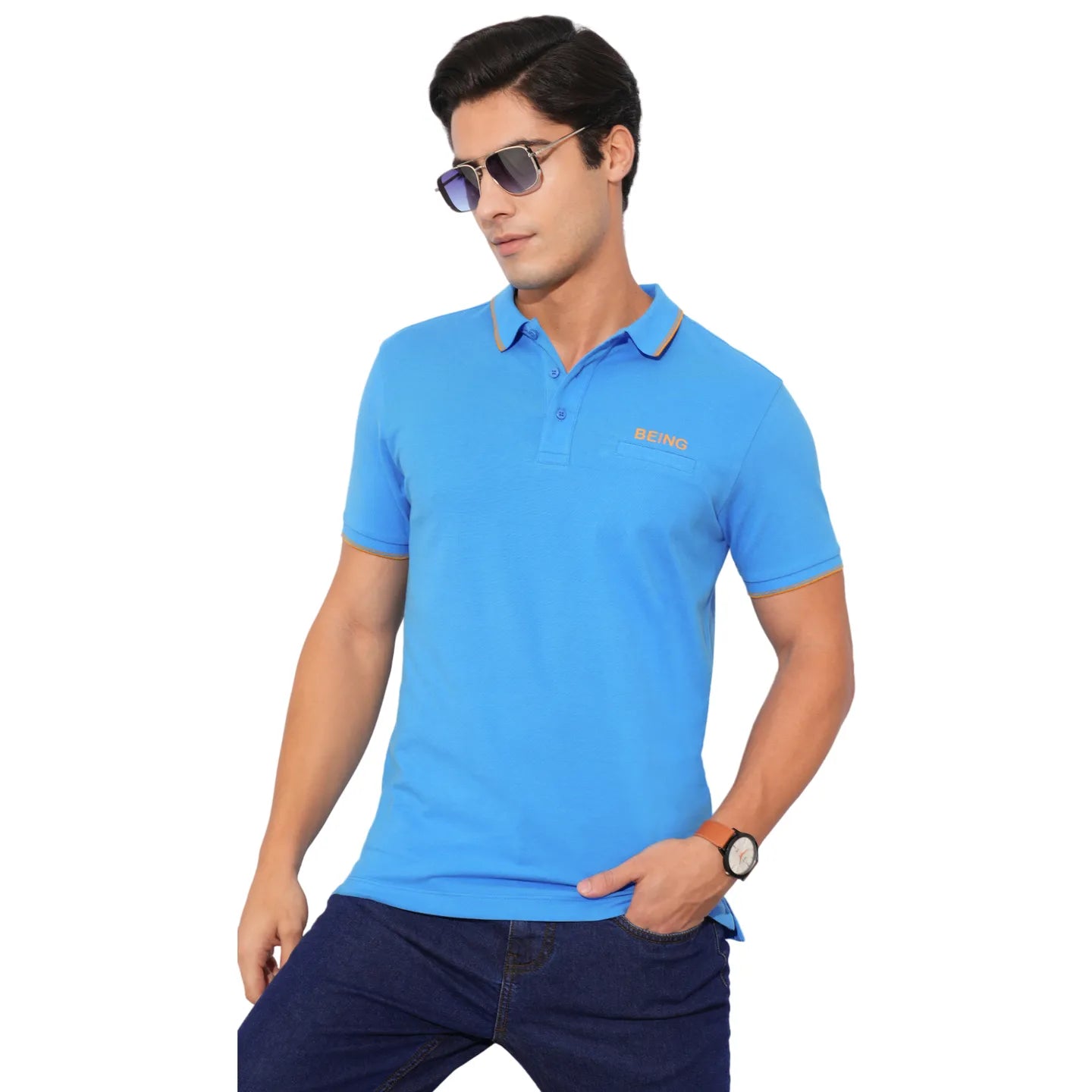 Blue Regular Fit Men's Polo T-Shirt by Being Human Clothing