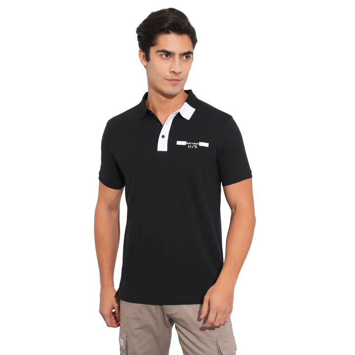 Black Regular Fit Men's Polo T-Shirt by Being Human Clothing