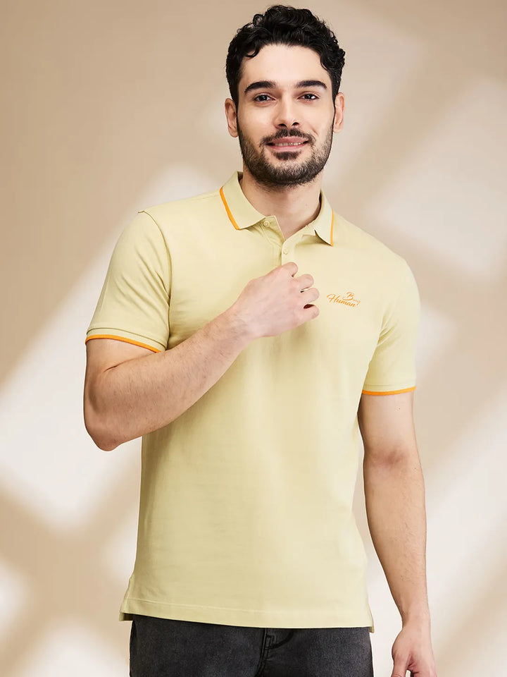 Beige Regular Fit Men's Polo T-Shirt