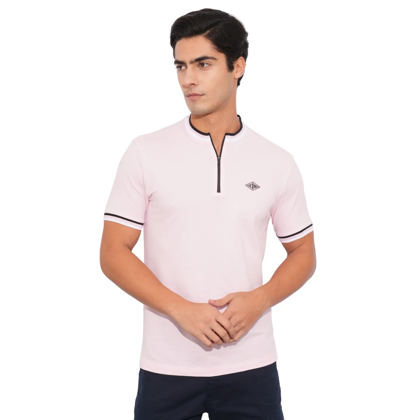 Being Human Clothing-Mens-Top-Polo Neck Lt.Pink