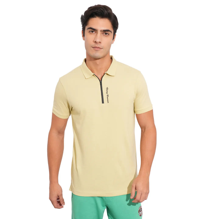 Beige Regular Fit Men's Polo T-Shirt by Being Human Clothing