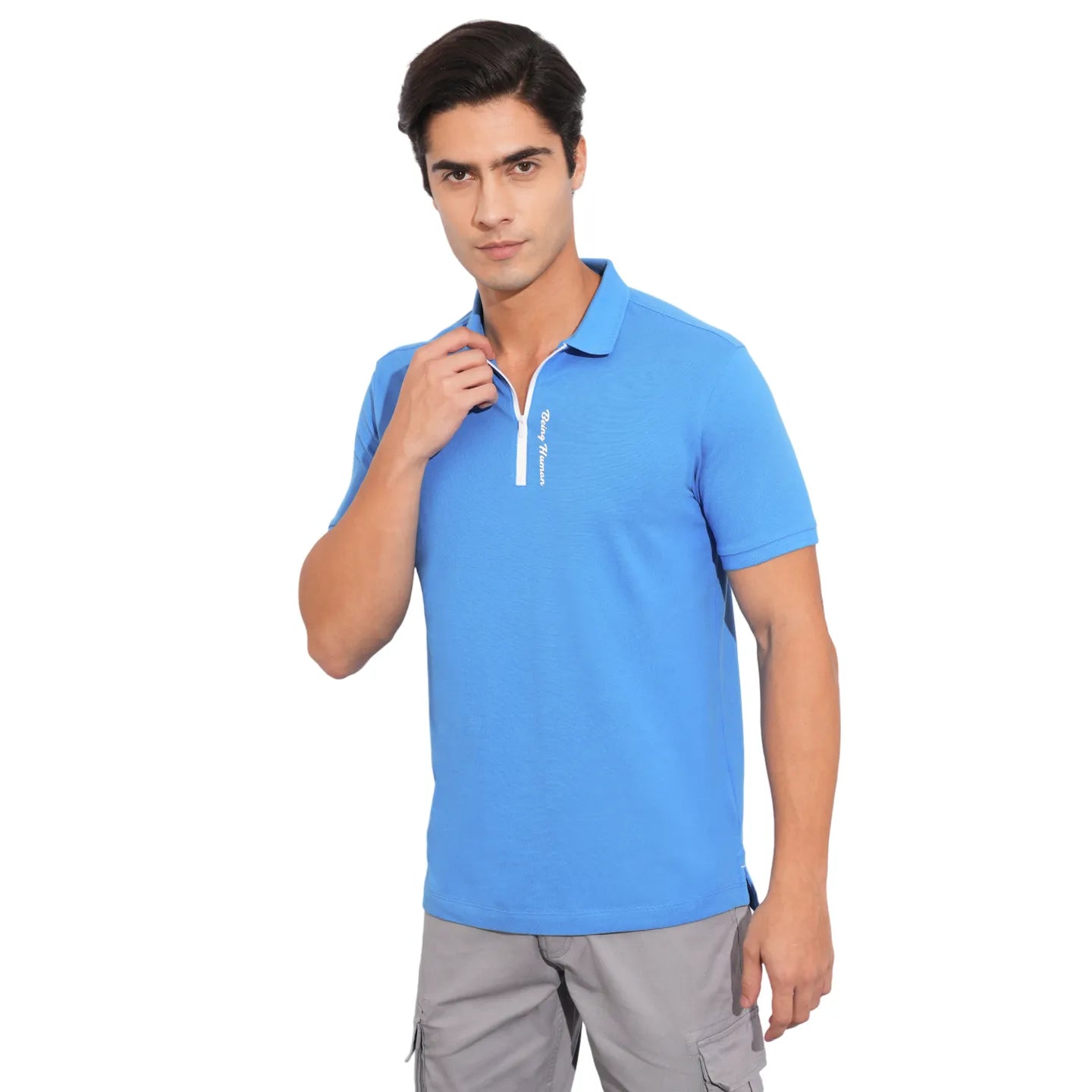Blue Regular Fit Men's Polo T-Shirt by Being Human Clothing