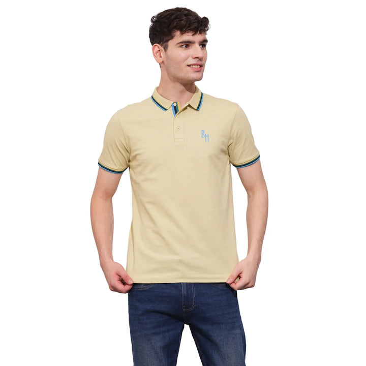 Beige Regular Fit Men's Polo T-Shirt by Being Human Clothing