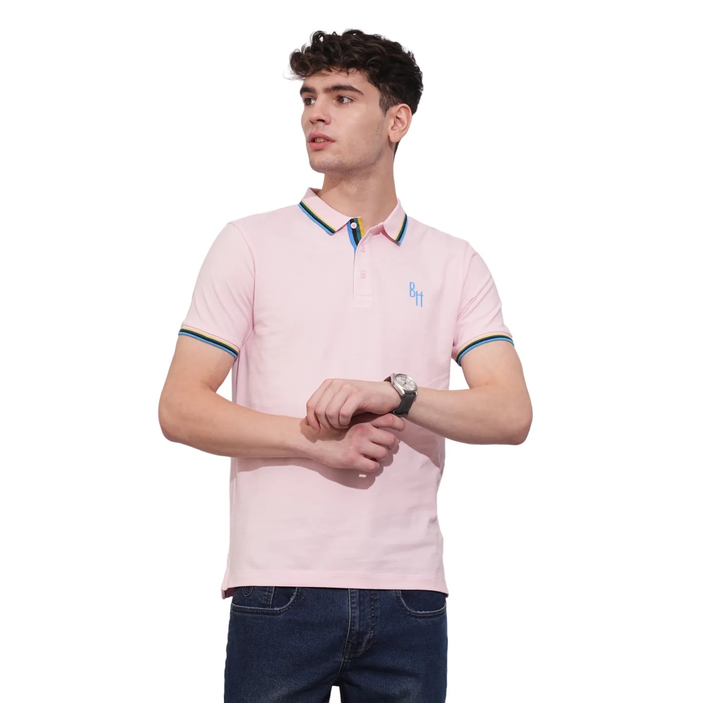 Being Human Clothing Mens-Top Polo Neck Lt.Pink