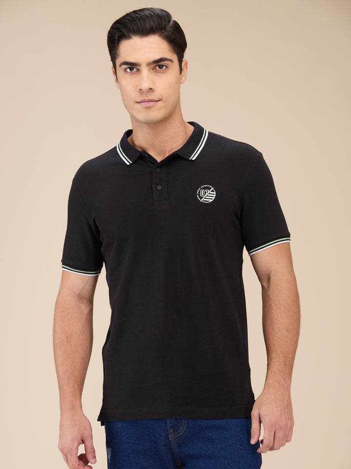 Black Regular Fit Men's Polo T-shirt