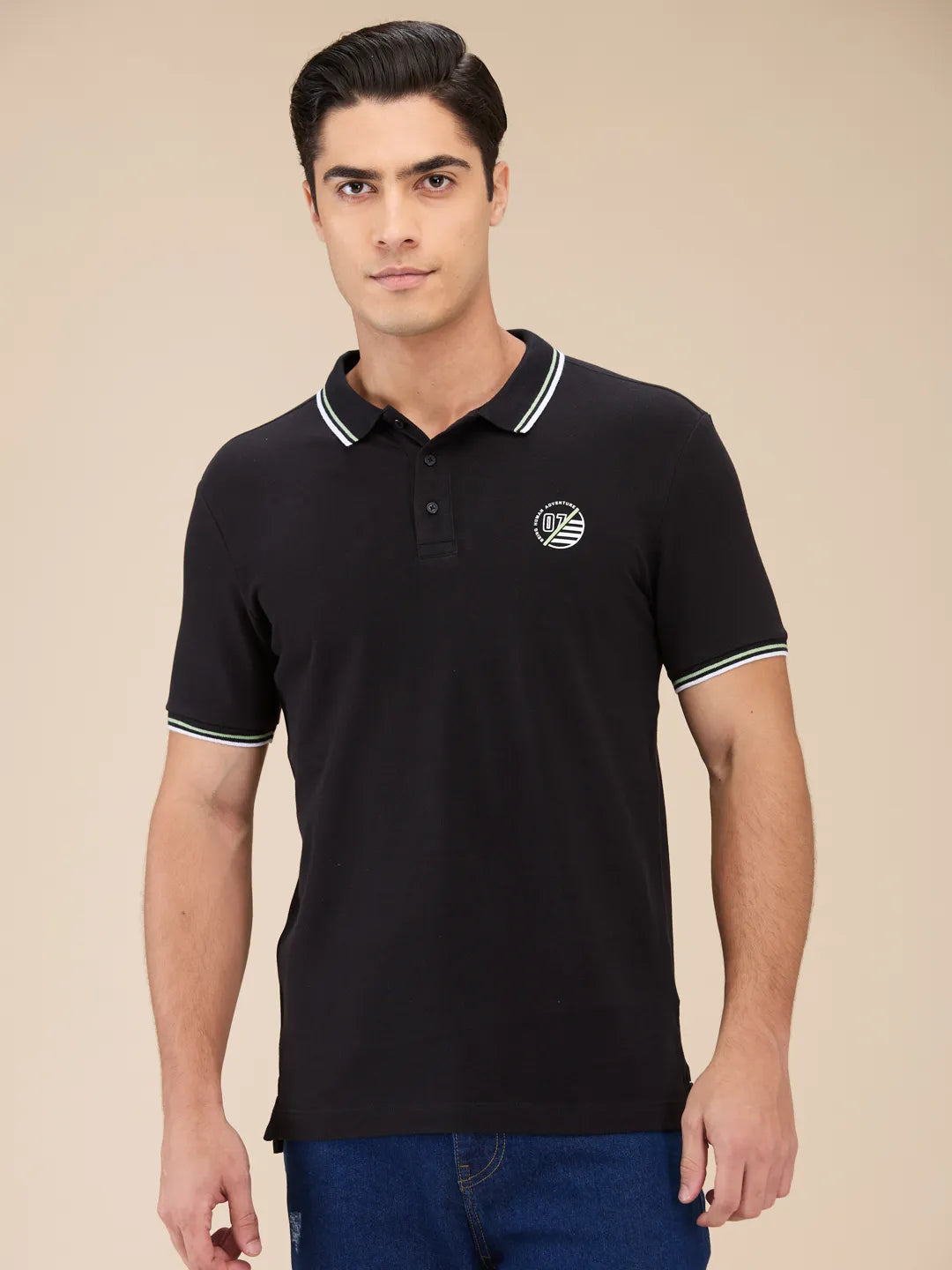 Black Regular Fit Men's Polo T-Shirt by Being Human Clothing