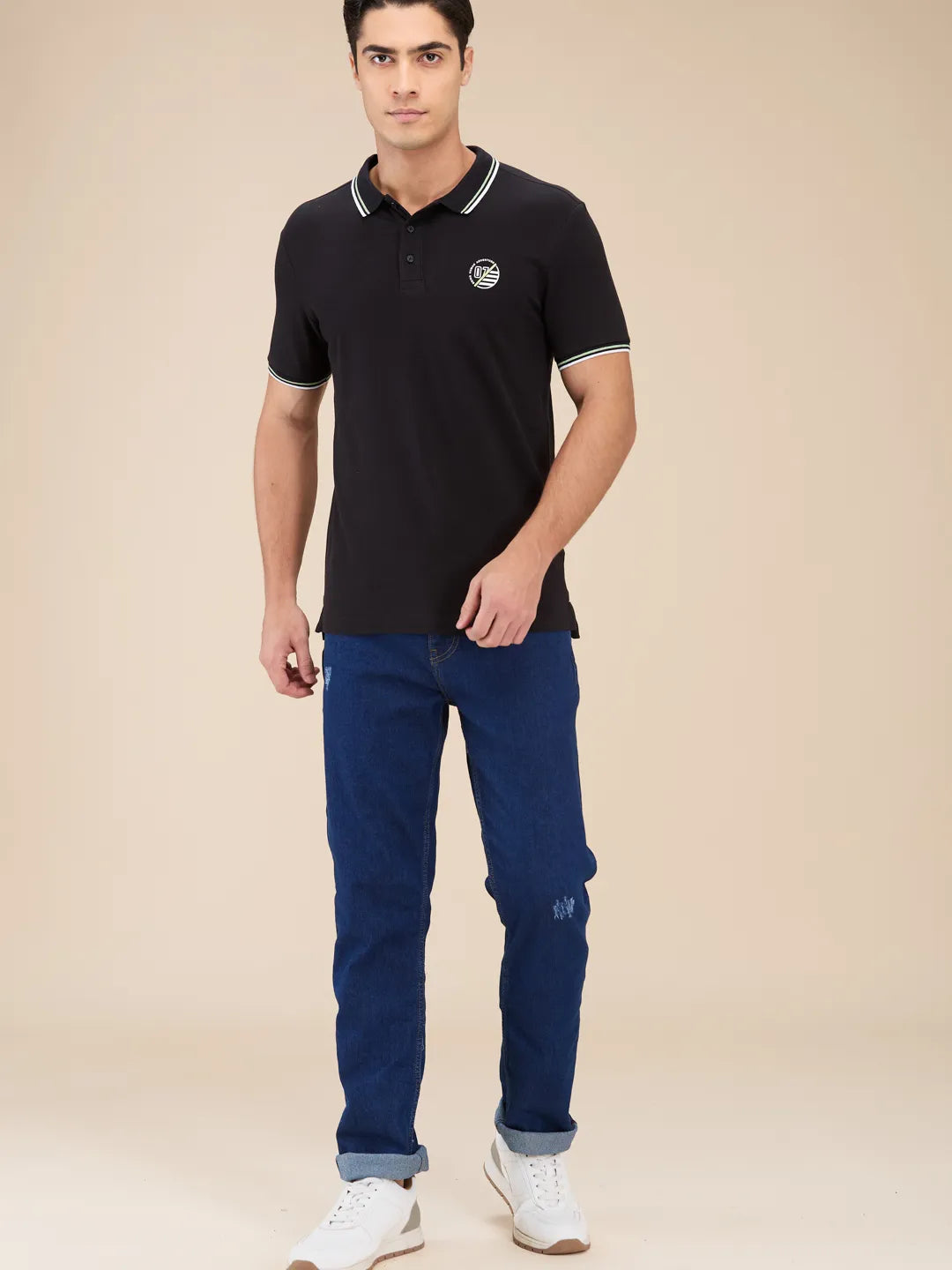 Black Regular Fit Men's Polo T-Shirt by Being Human Clothing