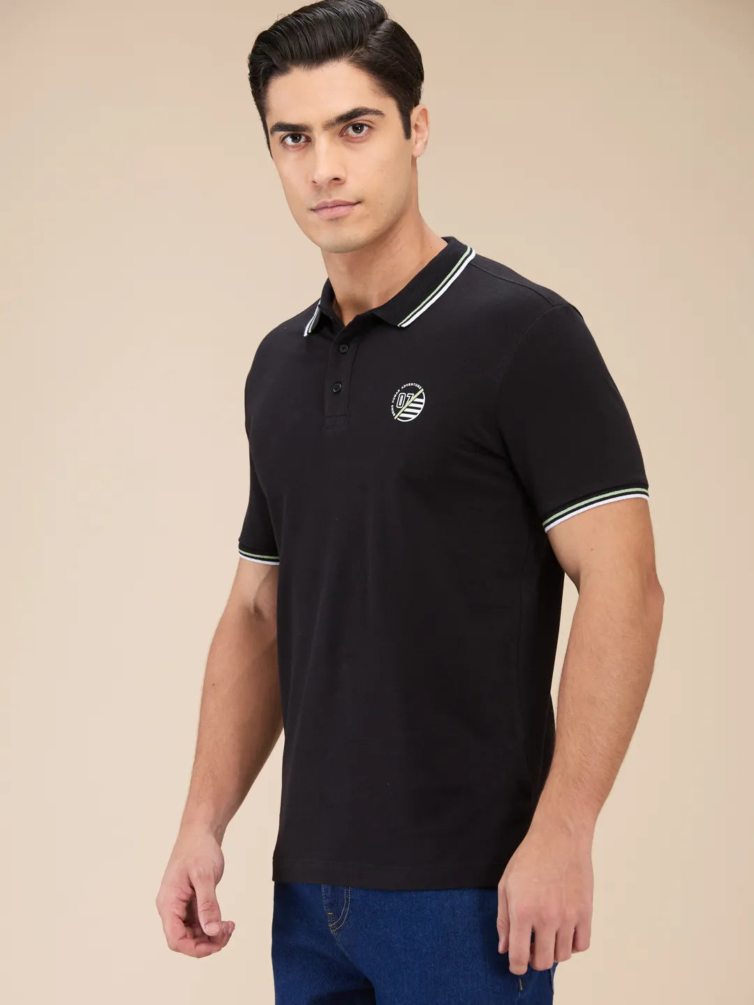 Black Regular Fit Men's Polo T-Shirt by Being Human Clothing