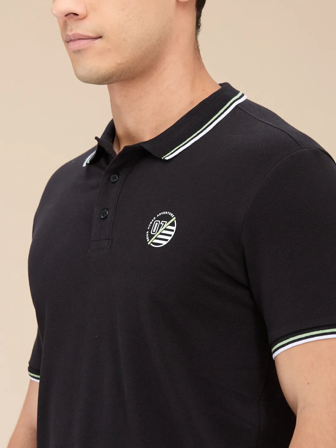 Black Regular Fit Men's Polo T-Shirt by Being Human Clothing