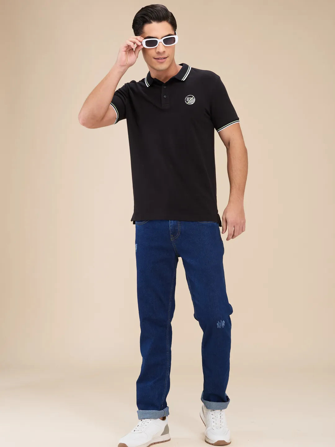 Black Regular Fit Men's Polo T-Shirt by Being Human Clothing