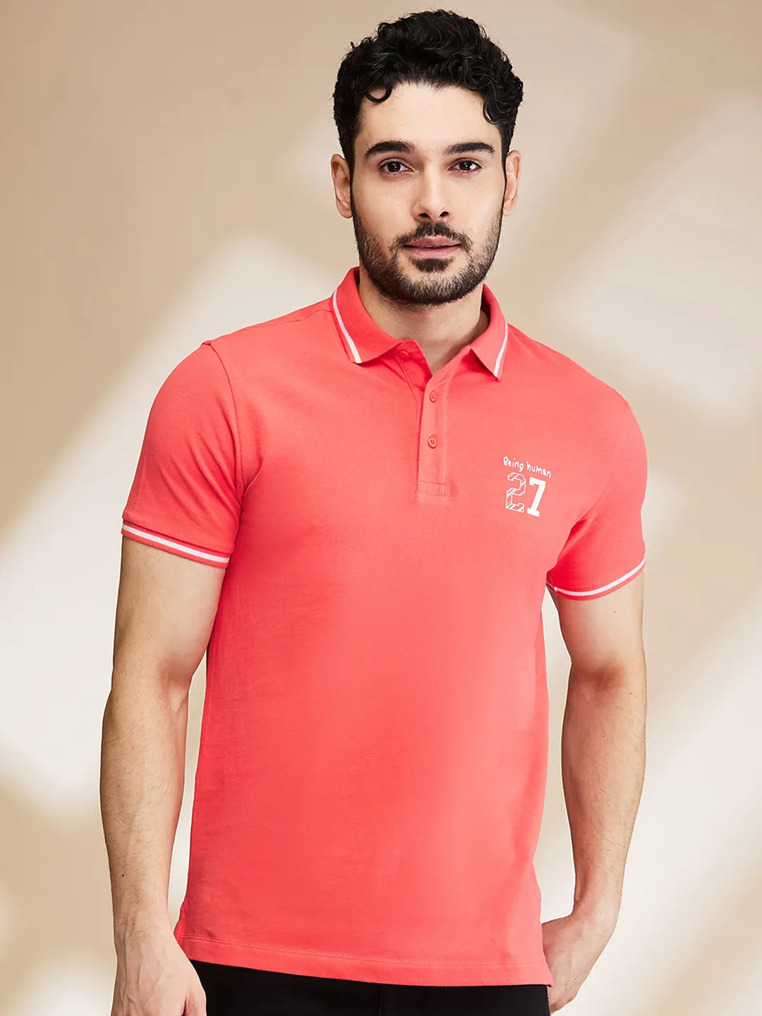 Orange Regular Fit Men's Polo T-Shirt by Being Human Clothing