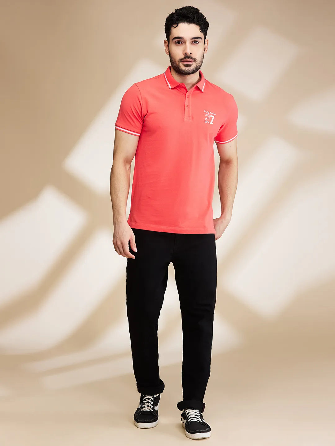 Orange Regular Fit Men's Polo T-Shirt by Being Human Clothing