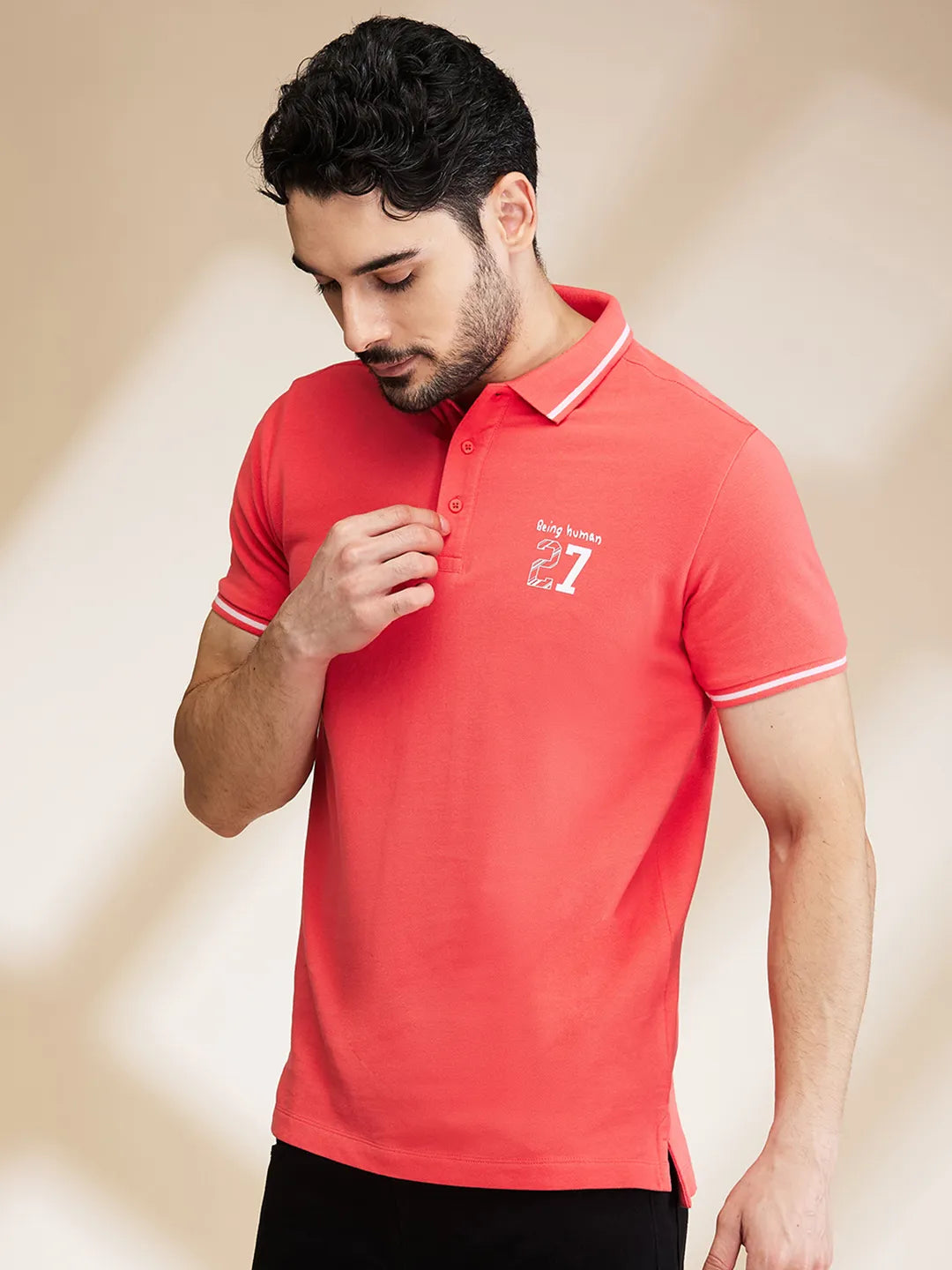 Orange Regular Fit Men's Polo T-Shirt by Being Human Clothing