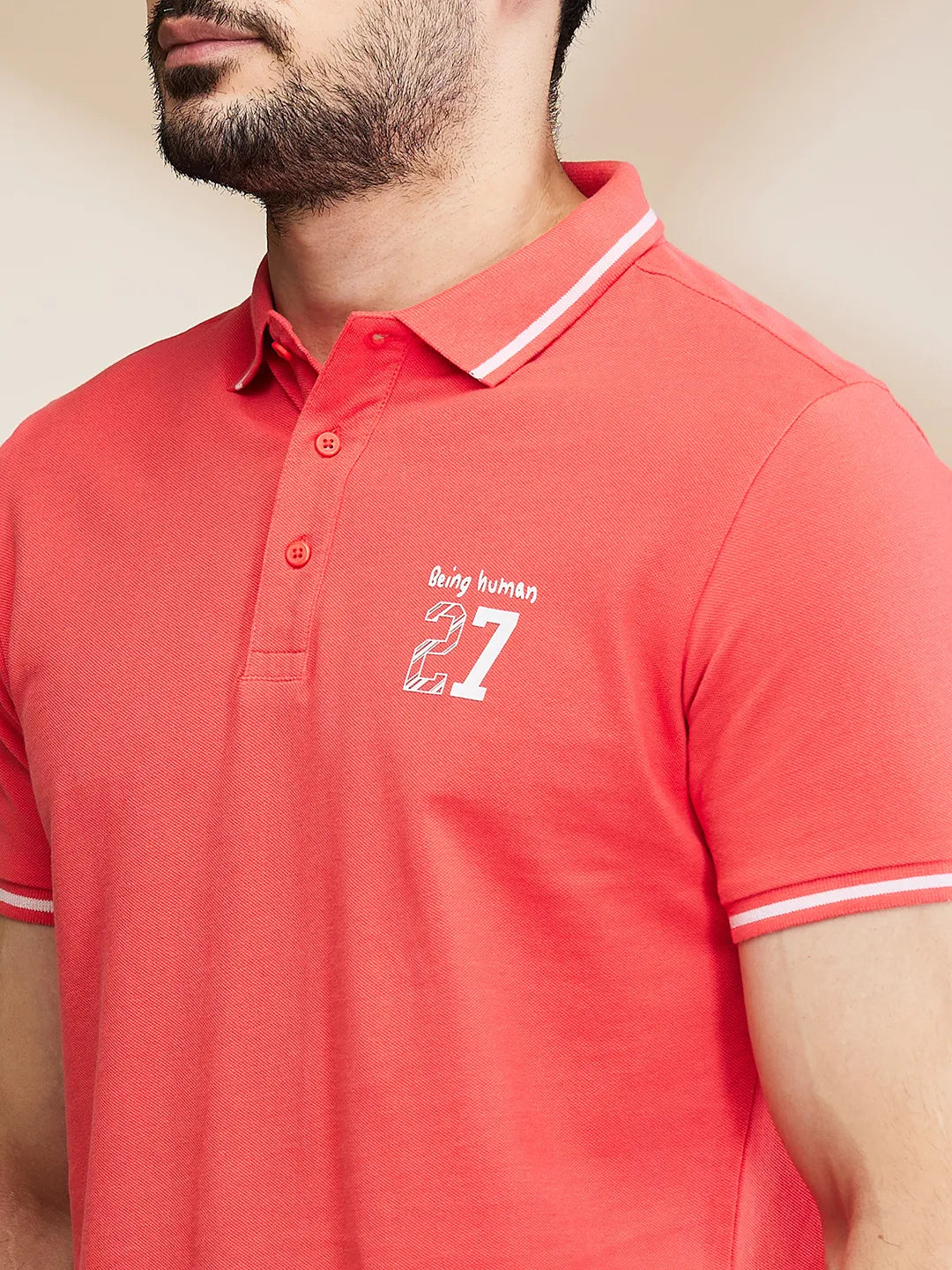 Orange Regular Fit Men's Polo T-Shirt by Being Human Clothing