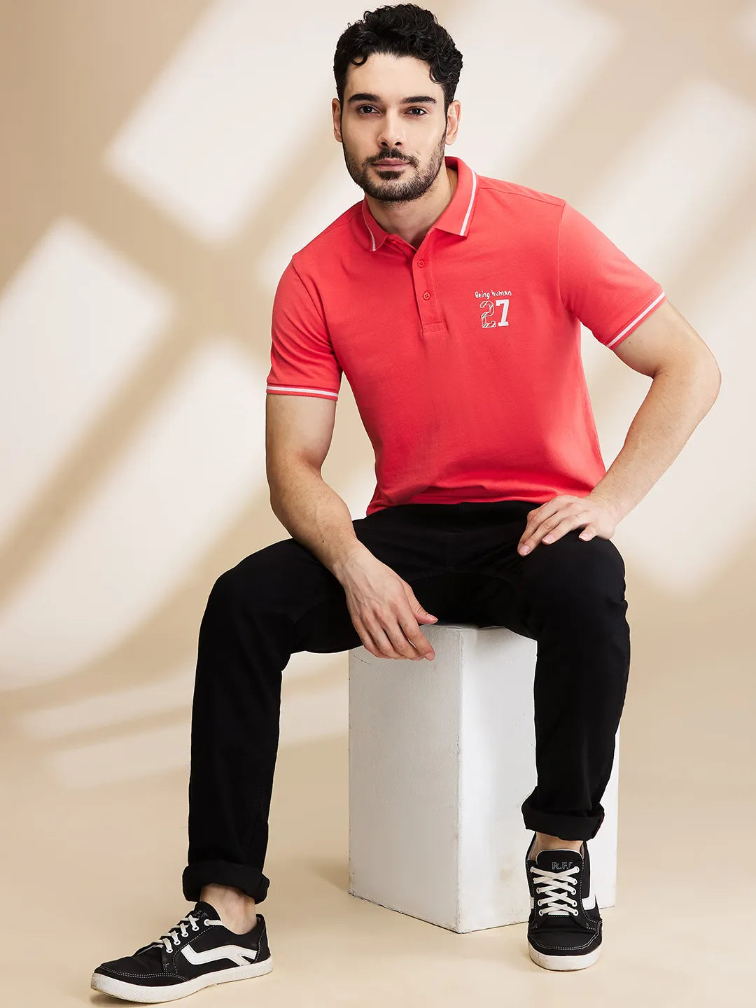 Orange Regular Fit Men's Polo T-Shirt by Being Human Clothing