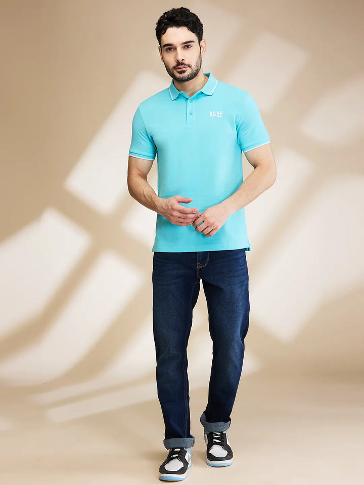 Aqua Regular Fit Men's Polo T-Shirt by Being Human Clothing