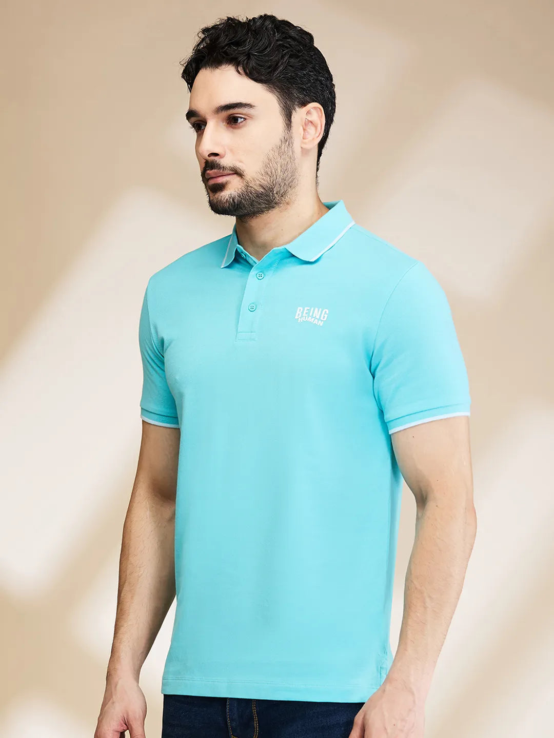 Being Human Clothing Mens-Top Polo Neck Aqua