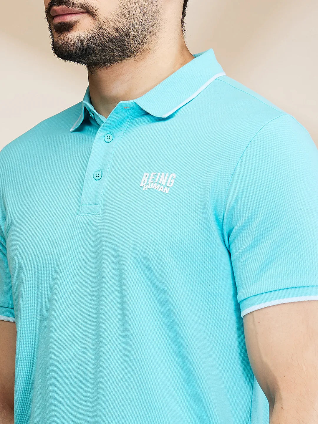 Being Human Clothing Mens-Top Polo Neck Aqua