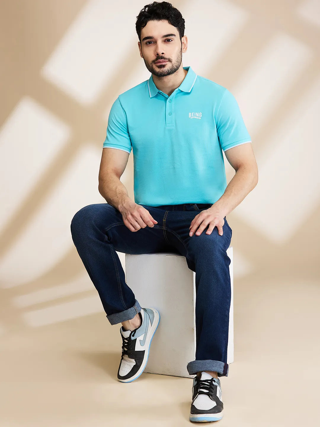 Being Human Clothing Mens-Top Polo Neck Aqua