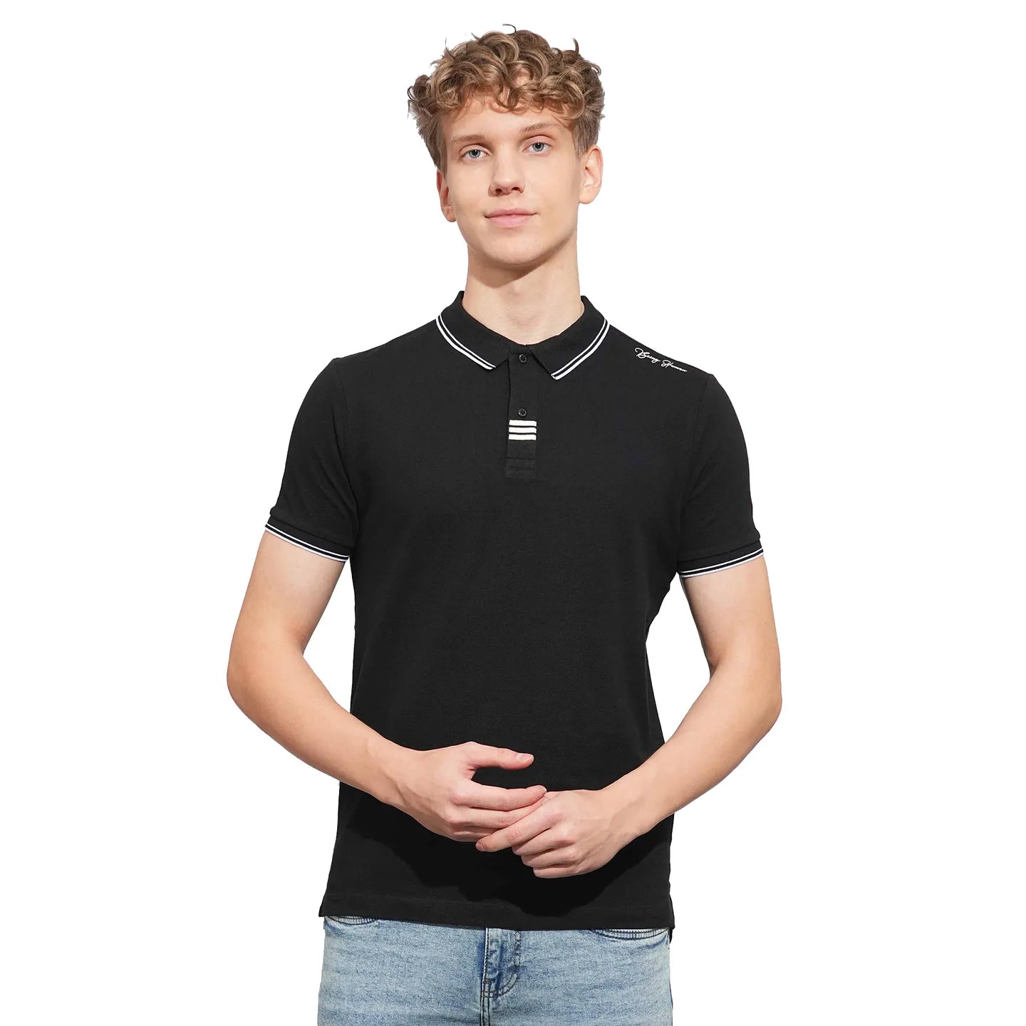 Black Regular Fit Men's Polo T-Shirt by Being Human Clothing