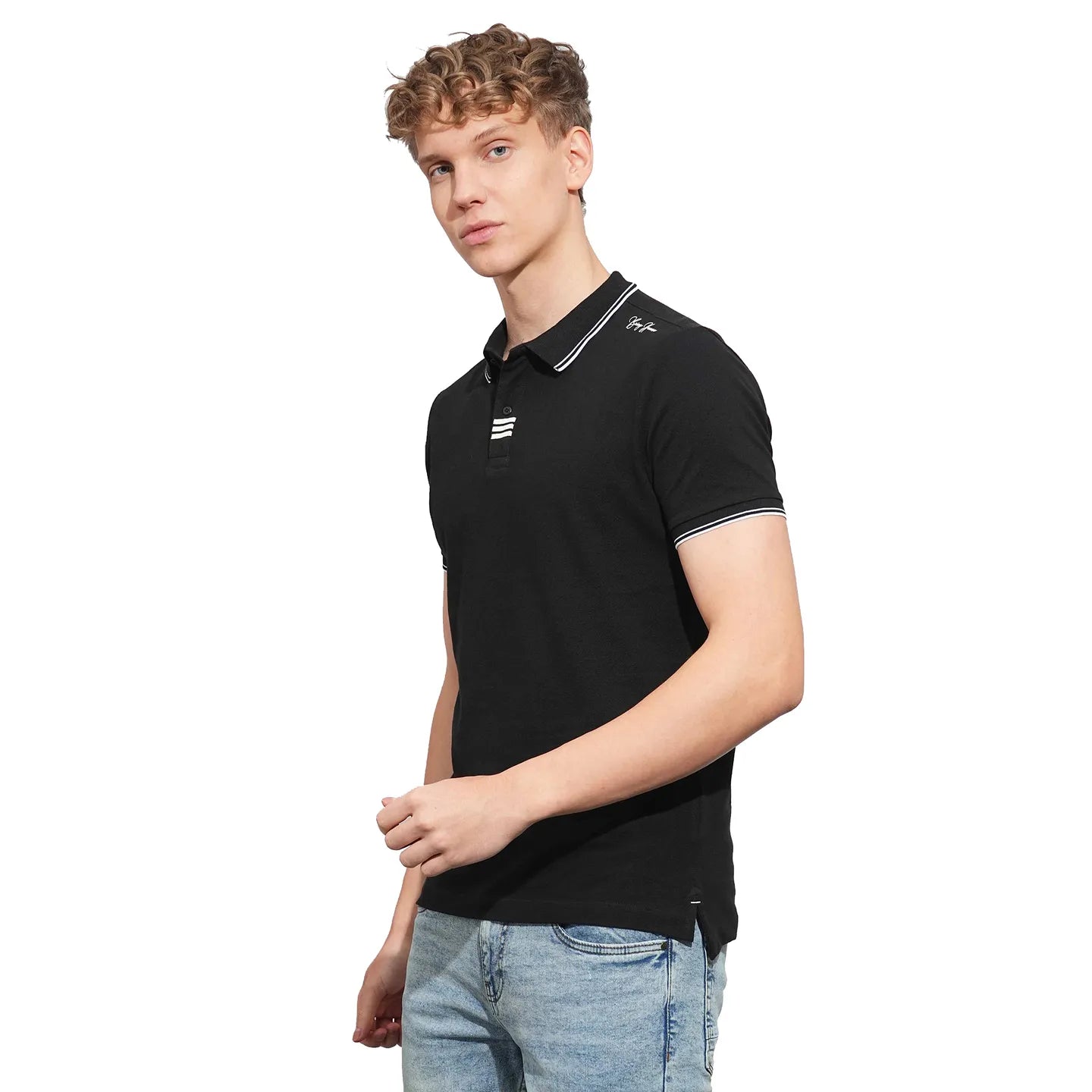 Black Regular Fit Men's Polo T-Shirt by Being Human Clothing