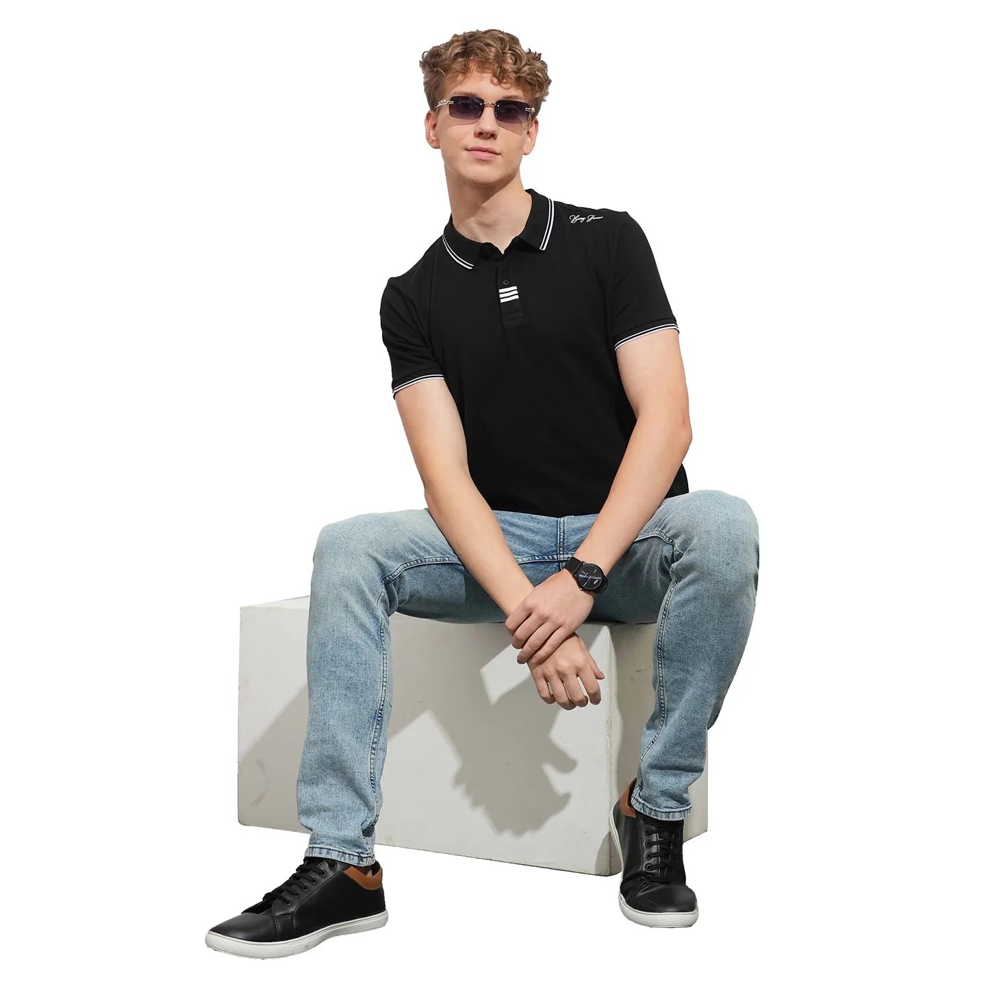 Black Regular Fit Men's Polo T-Shirt by Being Human Clothing