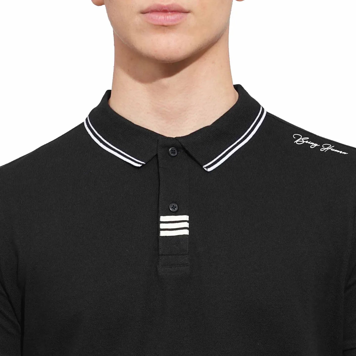 Black Regular Fit Men's Polo T-Shirt by Being Human Clothing
