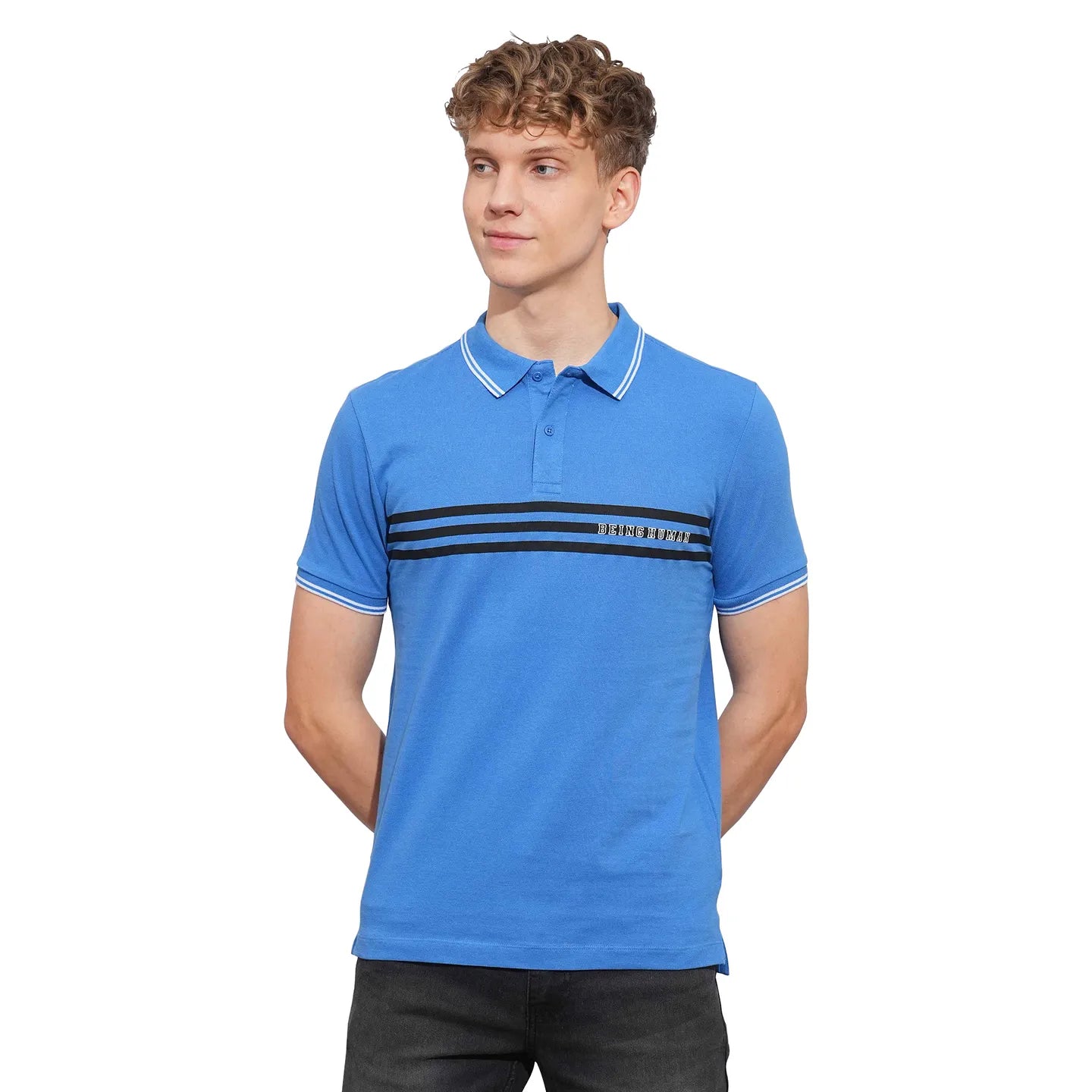 Being Human Clothing Mens-Top Polo Neck Blue