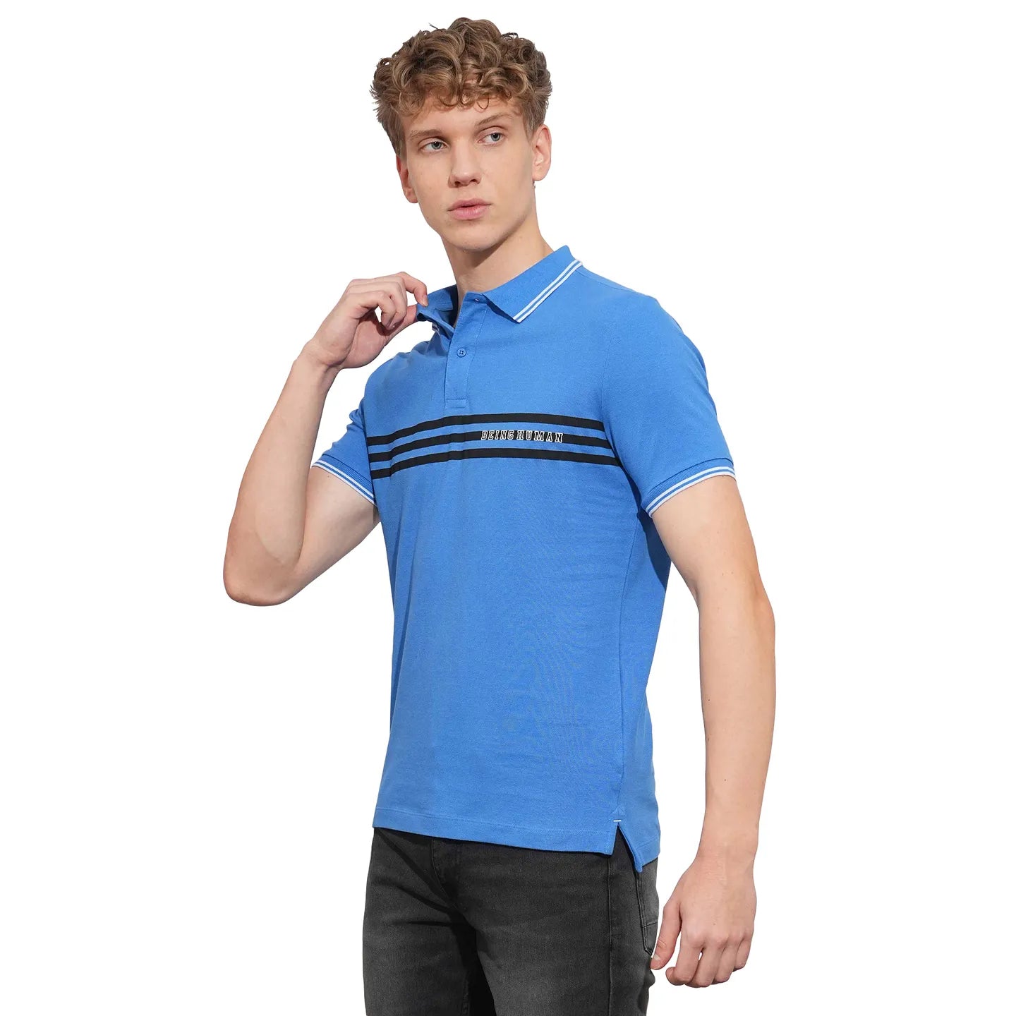 Being Human Clothing Mens-Top Polo Neck Blue