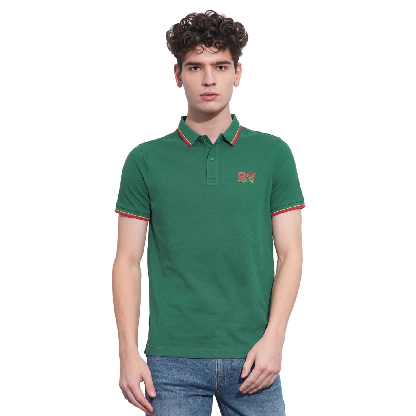 Green Regular Fit Men's Polo T-Shirt by Being Human Clothing