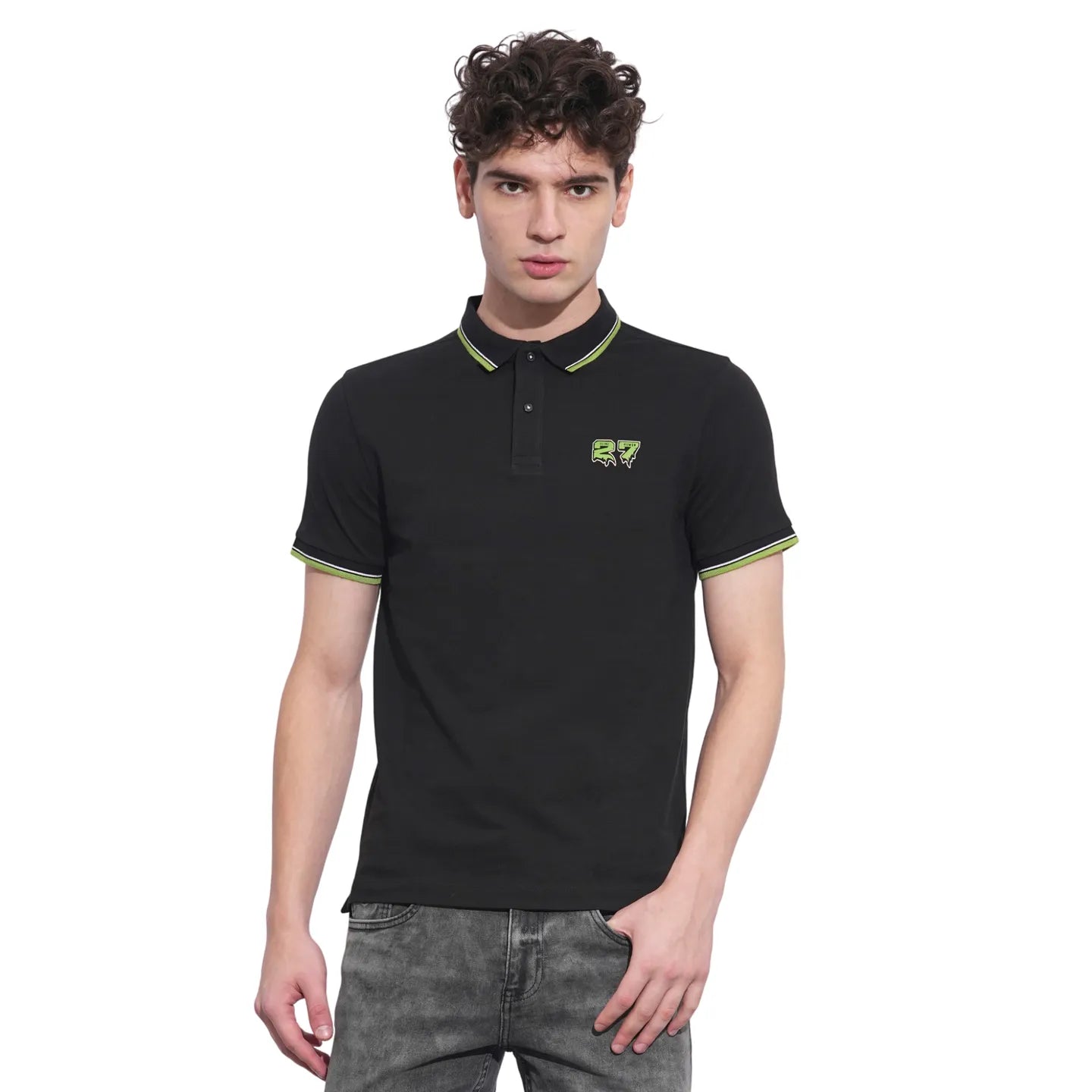 Black Regular Fit Men's Polo T-Shirt by Being Human Clothing