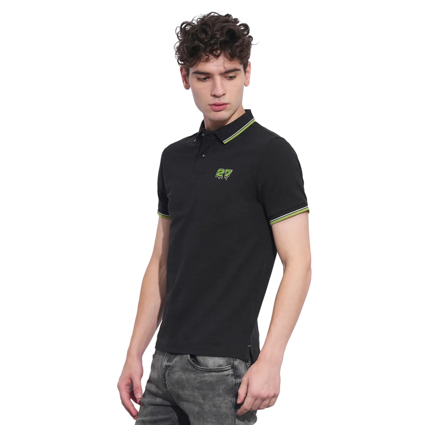 Black Regular Fit Men's Polo T-Shirt by Being Human Clothing