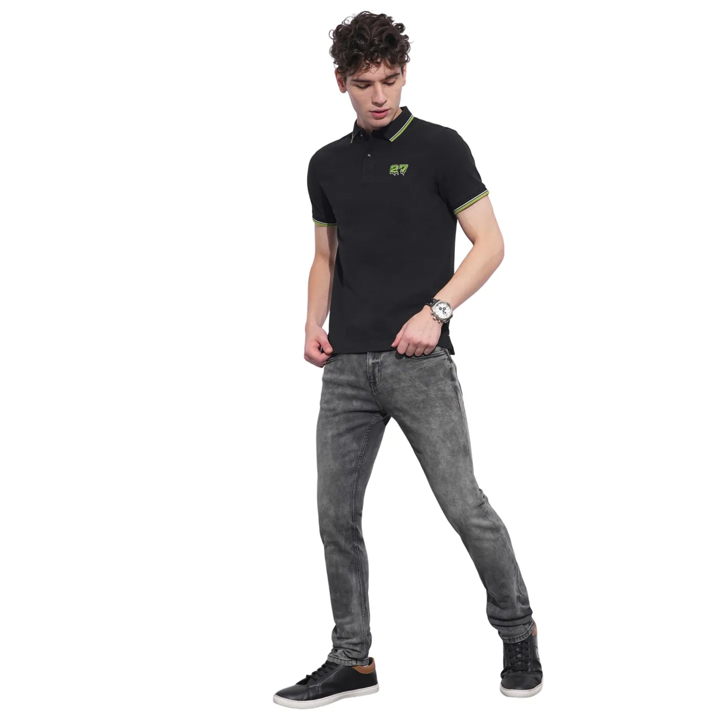 Black Regular Fit Men's Polo T-Shirt by Being Human Clothing