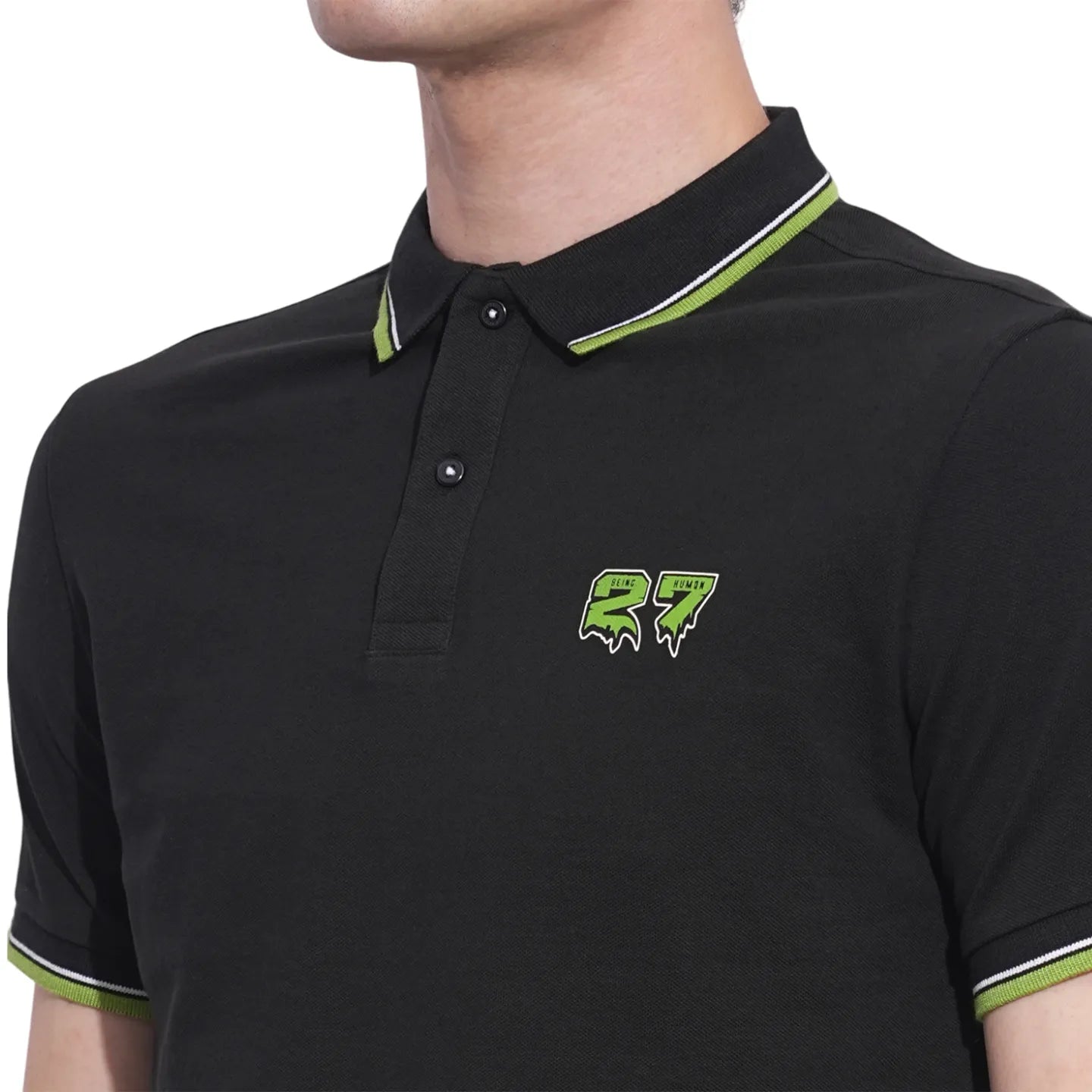 Black Regular Fit Men's Polo T-Shirt by Being Human Clothing