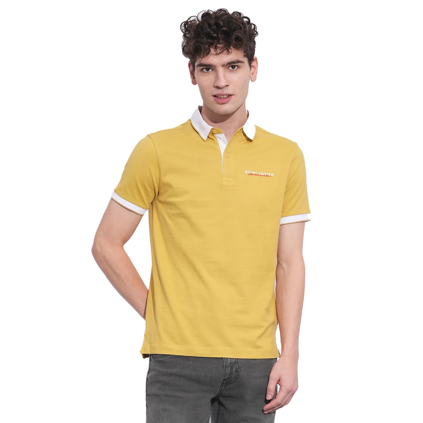 Being Human Clothing Mens-Top Polo Neck Khaki