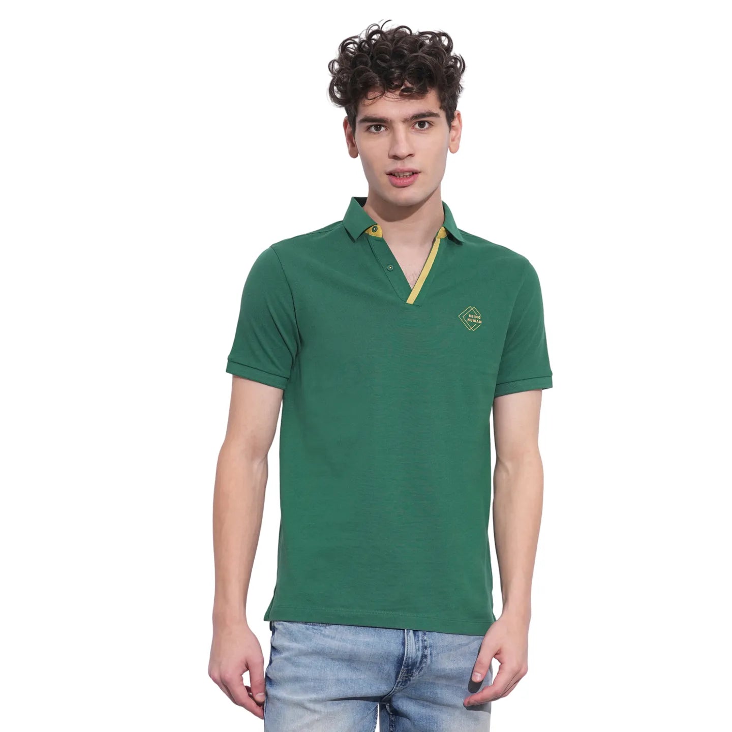 Green Regular Fit Men's Polo T-Shirt by Being Human Clothing