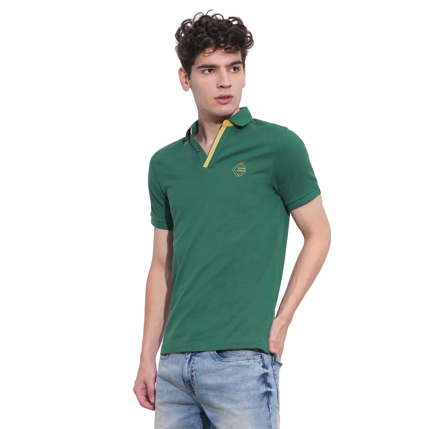 Green Regular Fit Men's Polo T-Shirt by Being Human Clothing