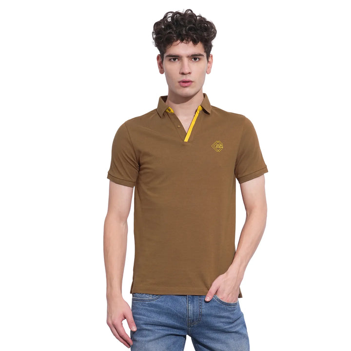 Brown Regular Fit Men's Polo T-Shirt